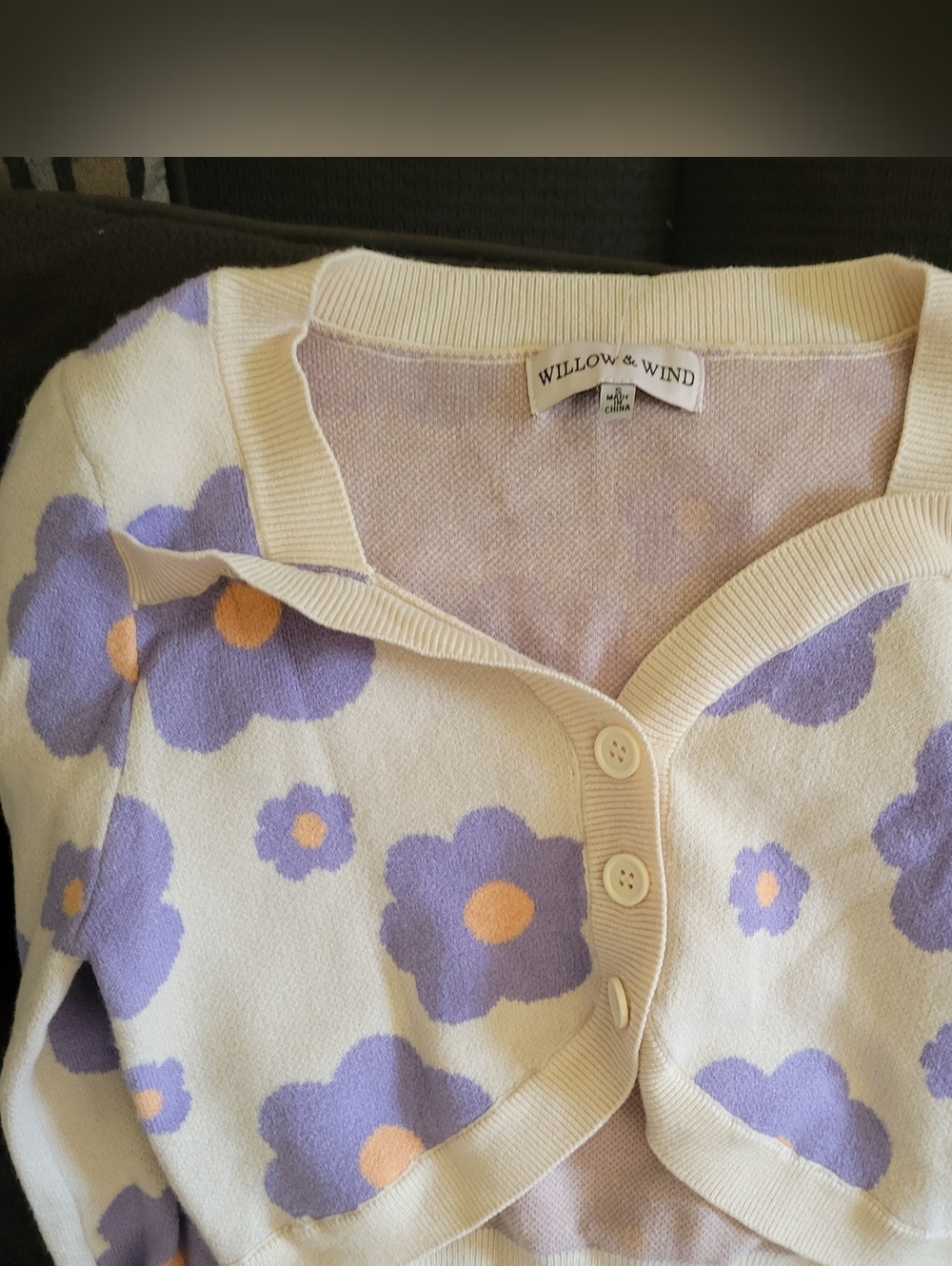 Cream Lavender Floral Button-Front Sweater